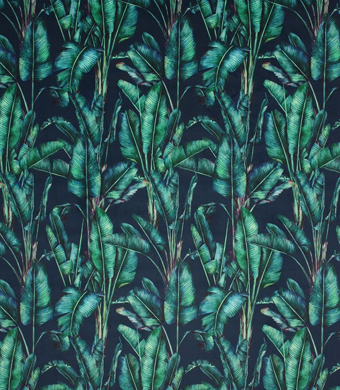 Navy Palm Velvet Fabric