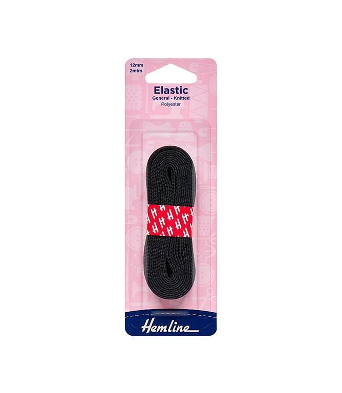  General Purpose Knitted Elastic: 2m x 12mm: Black