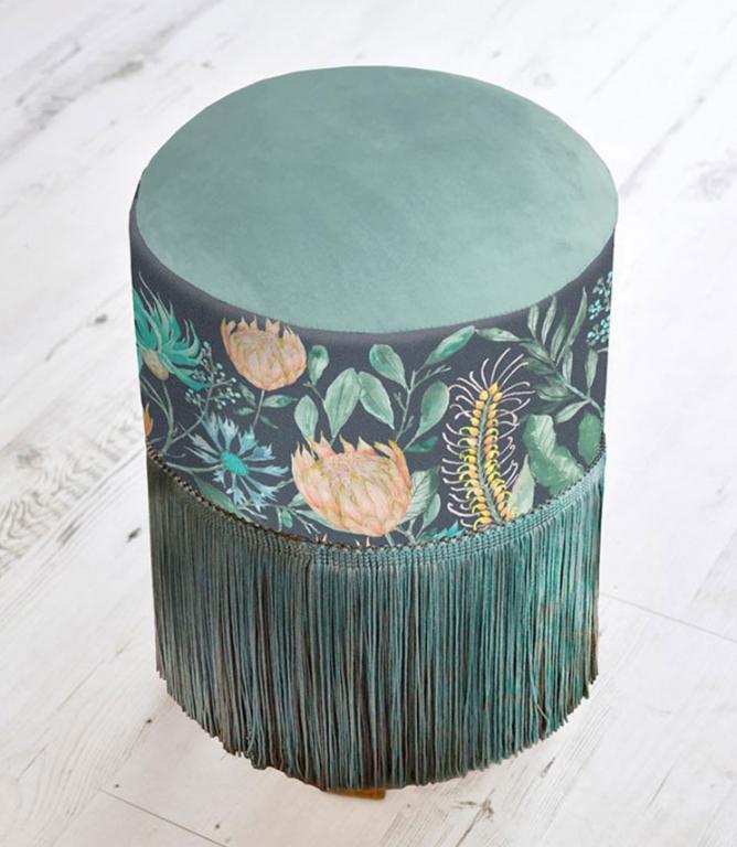 Voyage Maison Footstools - Fortazela Sapphire Fringed Monty