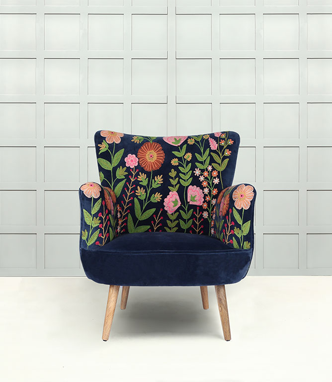 Statement Chairs  - Flora Velvet Indigo