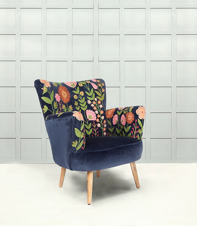 Statement Chairs  - Flora Velvet Indigo